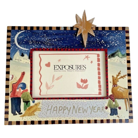 Vintage Exposures Hand Painted HAPPY NEW YEAR Picture Frame North Star UNIQUE - Picture 10 of 12